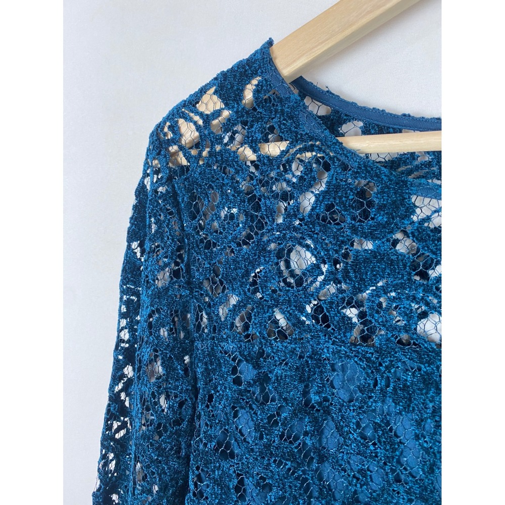 NWT Sundance Remarkable Beauty XS Blue Floral Lace Long Sleeve Lined Blouse Boho - Picture 4 of 8